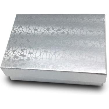 Imagem de RJ Displays Caixas de joias de papel de folha prata preenchidas com algodão para colar, caixas de pulseira, relógio e caixa de presente pequena, conjunto de caixa de presente de joias pequena com