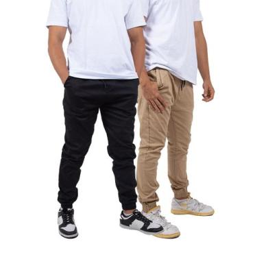 Imagem de Kit 2 Calça Jogger Masculina Academia Casual Tecido Sarja Elastano Div