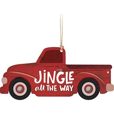 Imagem de P. Graham Dunn Jingle All The Way Caminhão Vermelho 5,2 x 6,4 enfeite de madeira estatueta de Natal