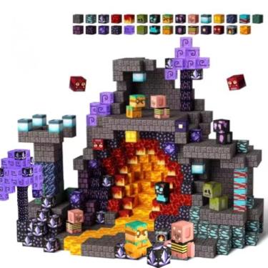 Imagem de Blocos de Construção Magnéticos, Mundo do Nether Infantil 3D 100 Peças, Brinquedo Educativo Criativo, Estimula Imaginação e Coordenação Motora, Cubos Magnéticos Empilháveis