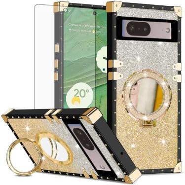 Imagem de Asuwish Capa de celular para Google Pixel 7 5G com protetor de tela de vidro temperado e espelho brilhante brilhante anel resistente à prova de choque suporte rígido Pixel7 Pixle Seven 6.3 feminino