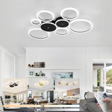 Imagem de Luminária de teto LED moderna para sala de estar, com intensidade de cor ajustável de 3000K a 6500K, controle remoto, ideal para quarto, escritório, sala de jantar e sala de estudos. Modelo