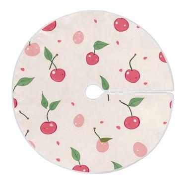 Imagem de Wassud Saia para árvore de Natal, estampa de cerejeira, enfeites de Natal, tapete de árvore pequena para decoração de festa de ano novo, 91 cm