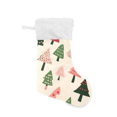 Imagem de Wassud Meias de Natal com estampa de árvore de Natal fofas meias de Natal grandes de 45,7 cm com punho de pele de pelúcia para pendurar decoração de festas de fim de ano 1 pacote