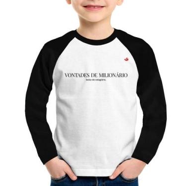 Imagem de Camiseta Raglan Infantil Vontades de milionário, bolso de estagiário M