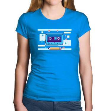 Imagem de Baby Look Algodão Fita Cassete - Foca na Moda, Azul, GG