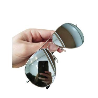 Imagem de Óculos De Sol Aviador Prata Espelhado Armação Metal Lentes De Cristal 