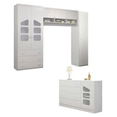 Imagem de Guarda Roupa Módulo e Cômoda Infantil Eloisa Branco Brilho  Phoenix Ba