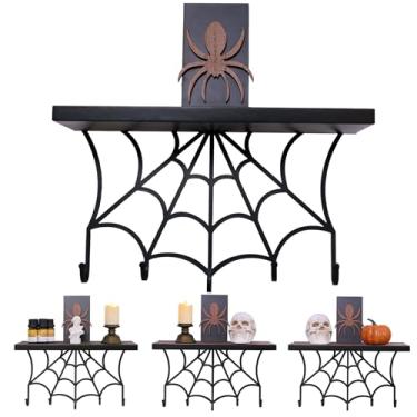 Imagem de Prateleira de parede gótica de teia de aranha - decoração de Halloween para quarto, cozinha e banheiro - Prateleira flutuante preta com ganchos para esquisitices e curiosidades - Decoração de quarto