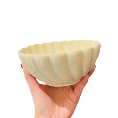 Imagem de Tigela de cerâmica de renda rosqueada início da primavera tigela de sopa de macarrão instantâneo de personalidade simples - branca 15 cm