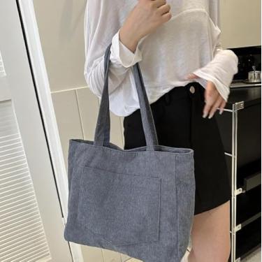 Imagem de Bolsa feminina de veludo cotelê, bolsa de ombro de grande capacidade, casual, bolsa de axila, moda diária, Cinza