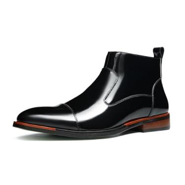 Imagem de Chelsea Botas masculinas de couro legítimo com zíper lateral, design polido, forro de pele de porco confortável para negócios ou uso casual, Preto, 42