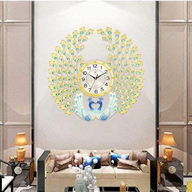 Imagem de Relógio de parede de pavão criativo grande, decoração de sala de estar, grande relógio de parede silencioso, artesanato, A-02 (2)