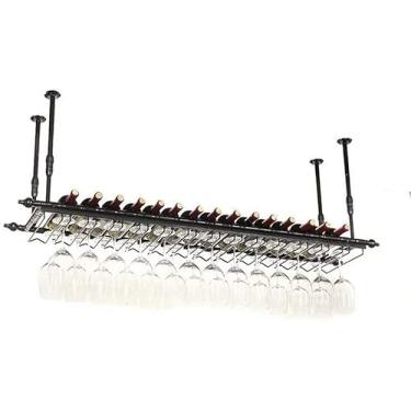 Imagem de HHHJQFAAT Rack de vinho suspenso - rack de vidro de vinho, rack de vidro de vinho de barra suspensa, rack de ferro de cabeça para baixo, rack de exibição suspenso criativo/marrom/60 x 30 cm (preto 60