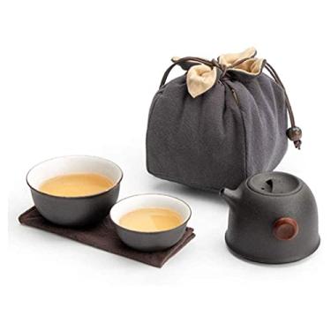 Imagem de Conjunto de bule de chá de cerâmica de viagem chinês, 1 pote de 2 xícaras de chá de porcelana com infusor de chá, bolsa portátil para piquenique ao ar livre