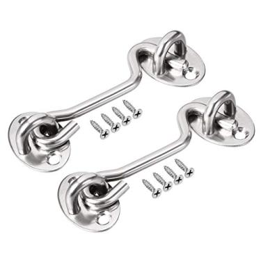 Imagem de Fecho de gancho e olhal, parafuso de portão, trava de gancho, gancho de cabine de 7,6 cm, gancho giratório para porta de janela com parafusos de montagem, 2 botões