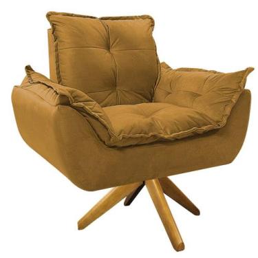 Imagem de Poltrona Opala Base Giratória de Madeira Suede Mostarda - Doce Sonho M