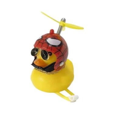 Imagem de Pato De Borracha Amarelo Para Moto E Carro Com Hélice, Capacete E Ócul