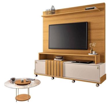Imagem de Estante Home Theater Bold Off White Cinamomo E Mesa De Centro Sky Com Tampo De Vidro Cinamomo - Hb Móveis