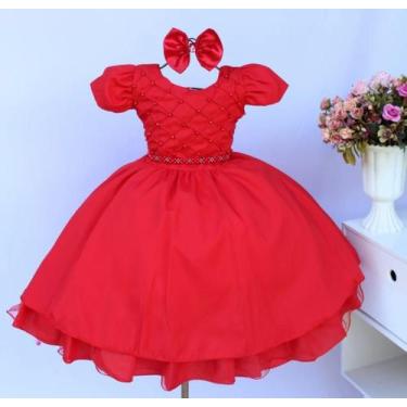 Imagem de Vestido Infantil Vermelho Princesa Luxo E Tiara - Pingo De Gente Kids,