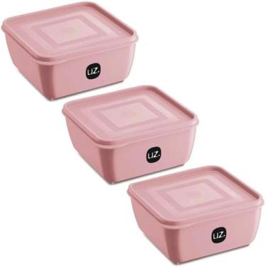 Imagem de Kit 3 Potes Plásticos Quadrados Multiuso 1,5L com Tampa Premium UZ Ros
