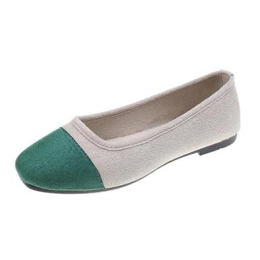 Imagem de Tênis feminino casual color block com boca rasa e bico redondo, cabedal macio, tamanho grande para uso versátil, Verde, 39