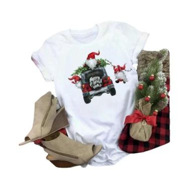 Imagem de Camiseta Feminina Com Estampa De Árvore De Natal, Casual, Solta, Manga