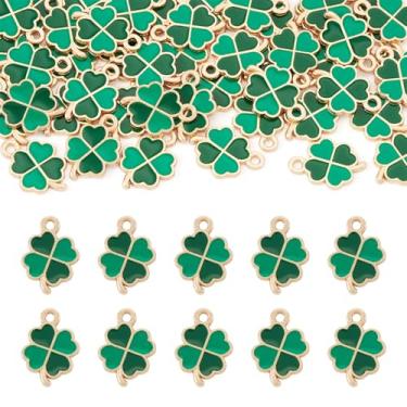 Imagem de Spritewelry Pingentes de trevo de quatro folhas, pingentes de trevo verde, liga esmaltada, trevo da sorte, pingentes do dia de São Patrício para fazer joias, pulseiras, colar e brincos, Metal não
