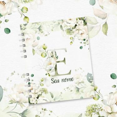 Imagem de Caderno A5 Floral Personalizado com Nome e Inicial, Caderno de Anotações sem Pauta, Caderneta Capa Dura, Caderno Espiral 96 Folhas para Estudos e Organização (E,SIMPLES)