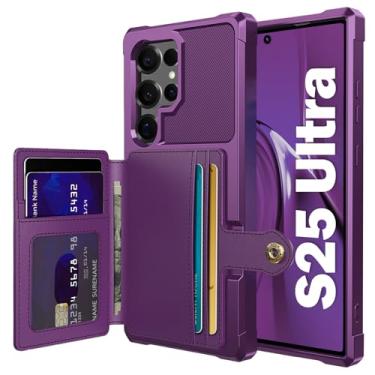 Imagem de Tcaraersing Capa para Samsung Galaxy S25 Ultra de 6,9 polegadas com suporte para cartão, compatível com suporte magnético para carro, capa de telefone tipo carteira flip de couro TPU macio resistente