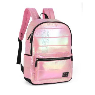 Imagem de Mochila Costas Juvenil Nailon Matelassê Puffer Rosa Metalizado Up4you-Feminino