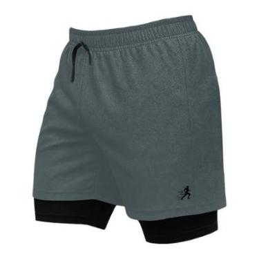 Imagem de Short Masculino 2 em 1 de Treino Estampado Corrida Abertura Lateral-Masculino