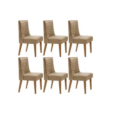 Imagem de Kit 6 Cadeiras Sala Jantar Dafne 6 Un Madeira Capuccino/Linho Bege Turim - Rufato