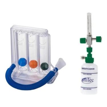 Imagem de Kit Exercitador Pulmonar + Fluxômetro De Oxigênio + Frasco - Sem marca