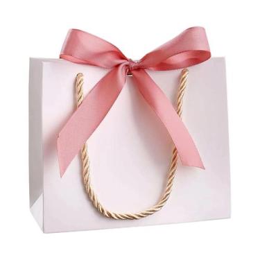 Imagem de Sacolas De Presente Kraft Rosa Com Alça Dourada 20pcs Sacolas De Papel