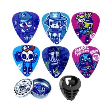 Imagem de Palhetas De Guitarra Médias (6 Unidades) Em Caixa De Metal Com Suporte