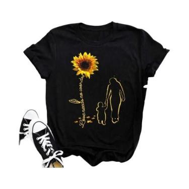 Imagem de Camiseta Feminina Preta Com Estampa De Borboleta E Girassol Kawaii, Co