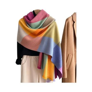 Imagem de Cachecol Feminino Oversized Color-Block Com Drapeado, Quente Para Prim