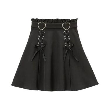 Imagem de Saia Feminina plus Size Preta De Cintura Alta Estilo Lolita Com Efeito