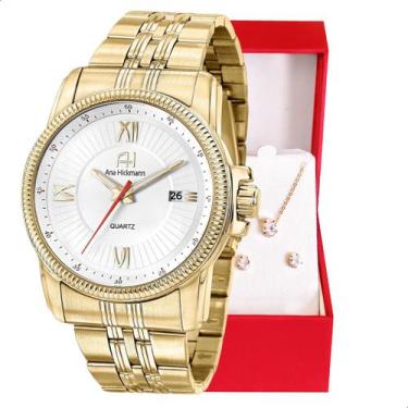 Imagem de Relógio Feminino Champion Ana Hickmann Dourado AH28866H Colar e Brinco