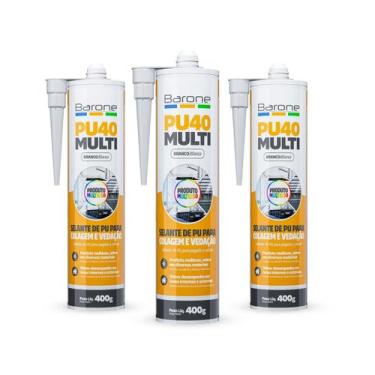 Imagem de Kit 3 Pu 40 Selante Silicone Cola Tudo Multiuso Barone 400g
