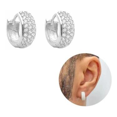Imagem de Brinco Argola Cravejada Masculino Prata 925 Zircônia Antialé - Congrat
