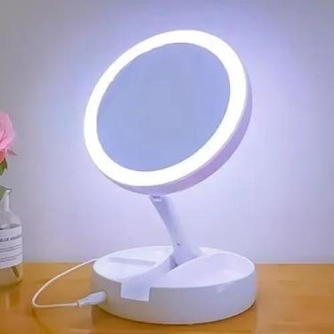 Imagem de Espelho Dobrável Maquiagem Dupla Face Aumento 10x Led E Orga - Congrat