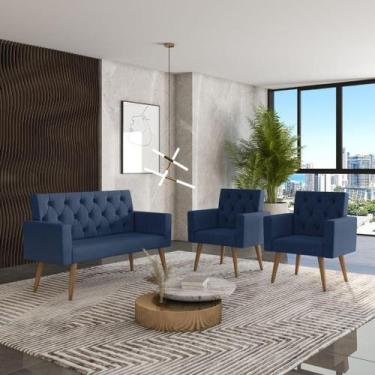 Imagem de Estilo Na Recepção Kit Namoradeira + 2 Poltronas Capitonê - Móveis Maf