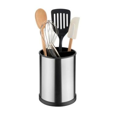 Imagem de Escorredor Porta Talher Louça Inox Prata Base Giratório Organizador Ta