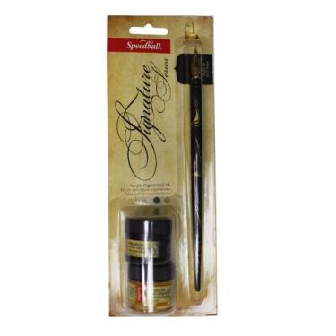 Imagem de Kit Caligrafia Assinatura Pena C/ Cabo e 2 Tintas 12ml - SPEEDBALL