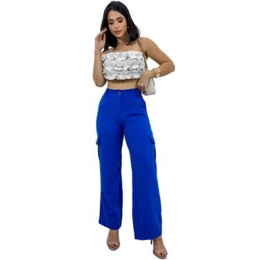 Imagem de Calça Feminina Alfaiataria Jogger Soltinha Cargo Com Bolsos - SWISS BO