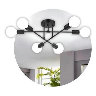 Imagem de Luminaria lustre teto pendente sala preta 6 soquetes - JP IMPORT