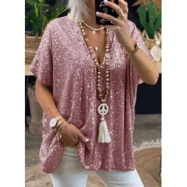 Imagem de C0402-Blusa Camisa Maxi Feminina Festa Carnaval Paetê Lantejoula Plus 