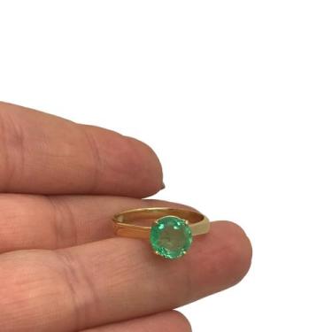 Imagem de Anel Ouro 18k Esmeralda Colombiana Natural 8m Pedra Verde K8 - Fab Joi
